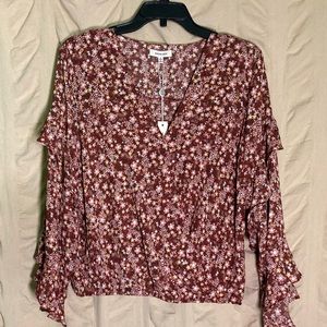 Max Studio floral ruffle long sleeve blouse NWT